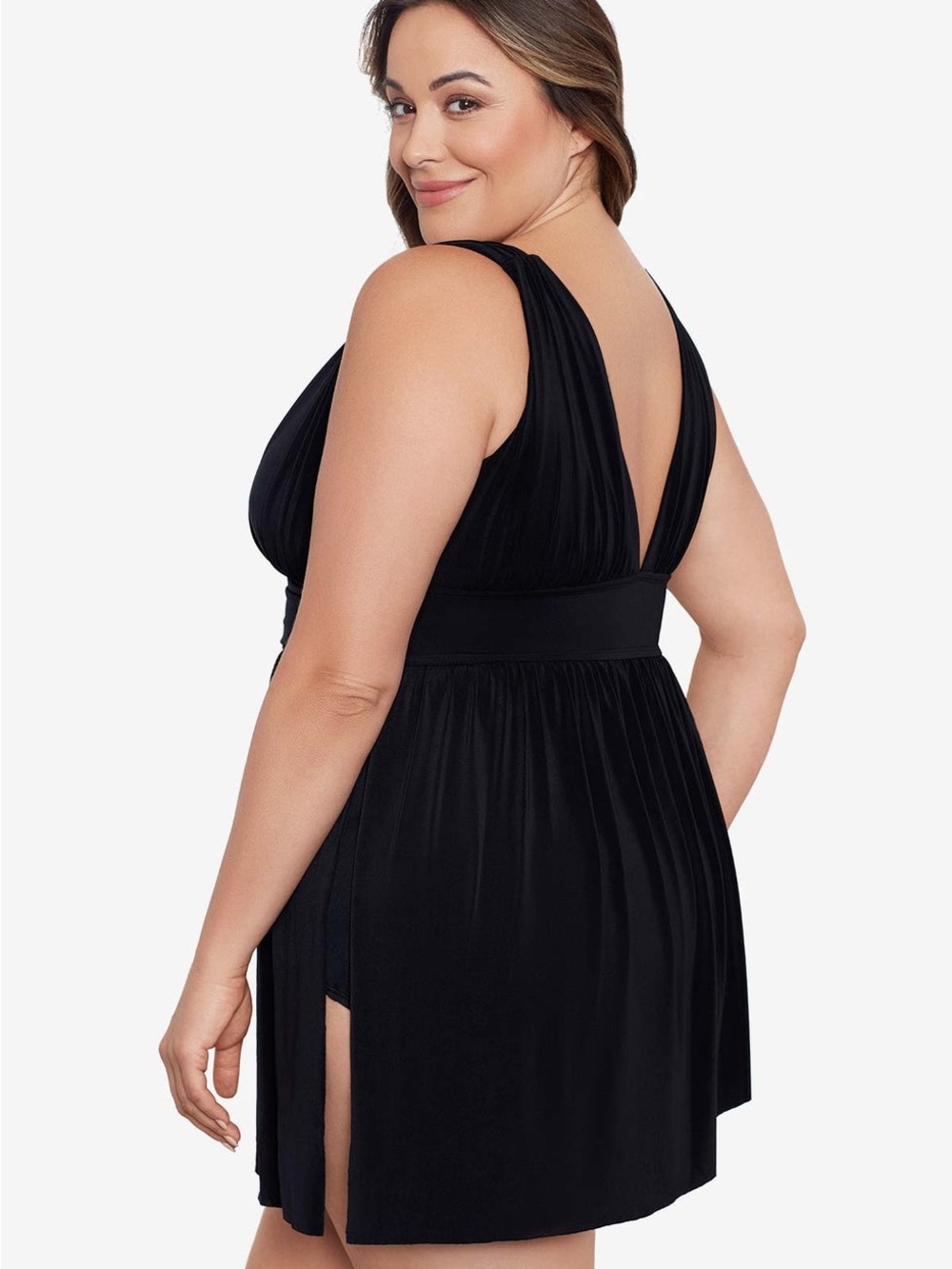 Longitude Long Torso Goddess Flyaway Swim Dress Black 24W 3X Plus Size